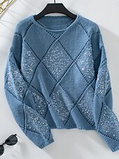 economico Colori solidi-Per donna Felpa Casual Morbido Colore Puro A Coste Girocollo Lavorato a maglia Manica Lunga Top Regolari Maglia All&#039;aperto Quotidiano Weekend Rosa Blu Autunno