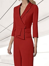 cheap Mom&#039;s Pant Suits-Women&#039;s Suits Top Mother of the Bride Elegant V Neck 3/4 Length Sleeve Included with Buttons