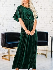 tanie Prosta sukienka-Damskie Czarny Czerwony Zielony Lato Wiosna Sukienka maxi Sukienka A line Sukienki półformalne Formalny Praca Regularny Równina Półgolf