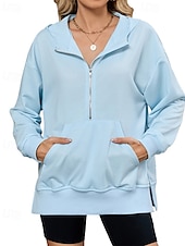 abordables Sweatshirts et Hoodies Texturés-Femmes Sweat à capuche Uni Streetwear Occasionnel Confortable manche longue À capuche Hauts Réguliers Rue Fête Sortir Poche Avant Quart de zip Noir Rose Claire Bleu Kaki Gris Automne