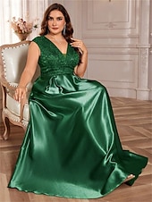 abordables Champagne-Robe A-Line Grande Taille Élégante Robe Courbe De Mariage Formelle Longue Au Sol Manches Courtes Col en V Satin Dos Nu Avec Plis 2025