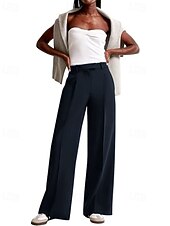 preiswerte weites Bein und hohe Taille-Damen Weites Bein Anzughose Mode Arbeit Volle Länge Natürliche Taille Einfach Reißverschluss Außenbereich Bequem Formell Büro / Karriere Dunkelgrau Wein Aprikose Grau Herbst Normale Passform