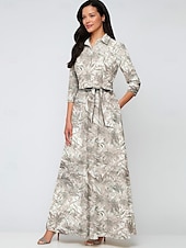 billiga Blommor-Jacquard Brokad A-linjeformad Kvällsklänning Elegant Klänning Formell Bröllop Golvlängd Lång ärm Skjortkrage Höstbröllopsgäst Nylon med Båge(r) Slits Pocket