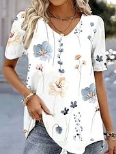 abordables T-shirt floral-Femmes T-shirt Fleuri Graphique Plantes ancien Mode Hawaïen Manche Courte Col en V Hauts Réguliers Quotidien Sortir Week-end Imprimé Vert Claire Rose Claire Bleu clair Été Printemps