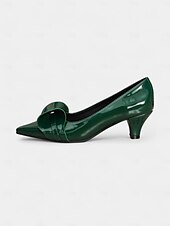 ieftine Tocuri de Damă-Tocuri cu vârf ascuțit și fundă verde închis pentru femei – tocuri medii din piele lăcuită, stil vintage pentru serviciu, petreceri și ocazii elegante
