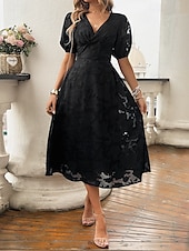 abordables Robe Simple-Femmes Robe Midi Robe trapèze Vacances Occasionnel Boho Extérieur Sortir Plage Coupe Ample Couleur Unie manche longue Col en V Noir Rouge Bleu Marron Été Printemps