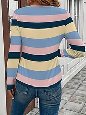 ieftine Tricou cu dungi și geometric-Pentru femei Tricou Grafic Geometric Dungi Epocă Stilat Clasic Manșon Lung Stil Nautic Rotund Topuri obișnuite Zilnic Imprimeu Roz Îmbujorat Roșu-aprins Fucsia Vară Primăvară Toamnă