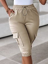 Dam Cargo-shorts Capribyxor Mode Streetwear Vadlängd Naturlig Solid färg Ficka Elastisk midja Bekväm Microelastisk Sport & Utomhus Dagliga kläder Vin Svart Rodnande Rosa Armégrön Sommar Vår Normal billiga lastbyxor för kvinnor-Dam Cargo-shorts Capribyxor Mode Streetwear Vadlängd Naturlig Solid färg Ficka Elastisk midja Bekväm Microelastisk Sport & Utomhus Dagliga kläder Vin Svart Rodnande Rosa Armégrön Sommar Vår Normal