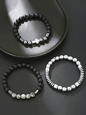 levne Pánské šperky-Pánský náramek s křížkem z obsidiánových korálků - vícevrstvé matné obsidiánové a kovové korálky s dekorací šedých drahokamů, strečový design, bohémský styl, vhodný pro každodenní nošení i ležérní výlety