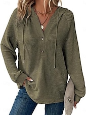abordables Sweats à capuche-Femmes Chemisier Couleur Unie Élégant Occasionnel manche longue À capuche Hauts Réguliers Quotidien Boutons Noir Vert Véronèse bleu marine Bleu Marron Printemps Automne Hiver