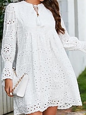abordables Robes en dentelle blanche-Femmes Mini Robe Robe Décontractée robe ajourée Classique Moderne Quotidien Fête Sortir Coupe régulière Uni manche longue Col en V Noir Blanche Rose Claire Été