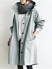 billige Trench Coats-Dame Trenchcoat Bekvem Pustende Knapper Fritid Helfarge Feriereise Gate Avslappet Dagligdagstøy Enkeltkneppet Lang Med hette Normal Langermet Yttertøy Lyseblå Rød Kakifarget Vår Høst