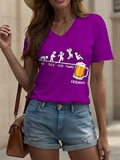 ieftine Umor &amp; Citate tricou-Oktoberfest Pentru femei Tricou Grafic Scrisă Epocă Stilat Clasic Manșon scurt În V Topuri obișnuite Zilnic Imprimeu Negru Alb Galben Roz Îmbujorat Roșu-aprins Vară Primăvară