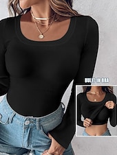  Per donna Maglietta Semplice Moda Elegante Classico Manica Lunga Girocollo Top Regolari Quotidiano Uscire Weekend Nero Rosso Verde Cachi Grigio Estate Primavera Autunno