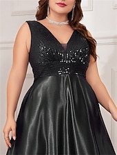 cheap BLACK-A-Line Plus Size Dresses Elegant Curve Dress Formal Wedding Floor Length Sleeveless V Neck Satin V Back with Pleats