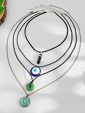 abordables Collier pour femme-Ensemble de colliers à breloques bohèmes superposés pour femmes – pendentifs multicouches mauvais œil, soleil et étoile avec tour de cou en perles, pour la mode spirituelle, les festivals et le quotidien