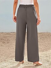 billiga breda ben och hög midja-Dam Brett skaft Byxor Streetwear Ledigt Fullängd Hög midja Ensfärgat Ficka Mateial som andas Mjuk Microelastisk Semester Gata Dagliga kläder Svart Röd Brun Kaki Vår Höst Normal