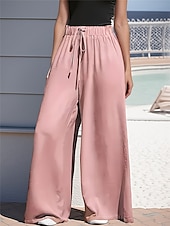 economico gamba larga e vita alta-Per donna Gamba larga Chinos Moda Essenziale Casual Lungo Vita Alta Semplice Tasca Fascia Elastica Comodo Morbido Confortevole Micro-elastico All&#039;aperto Streetwear Nero Rosa Cachi Verde militare