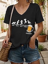 ieftine Umor &amp; Citate tricou-Oktoberfest Pentru femei Tricou Grafic Scrisă Epocă Stilat Clasic Manșon scurt În V Topuri obișnuite Zilnic Imprimeu Negru Alb Galben Roz Îmbujorat Roșu-aprins Vară Primăvară