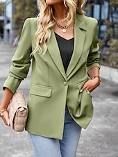 billige Blazere og dresser-Dame Blazer Pustende Bekvem Lomme Fritid عادي Kontor Gate Avslappet Dagligdagstøy Enkeltkneppet Normal Aftæpning Normal Langermet Yttertøy Svart Hvit Grønn Sommer
