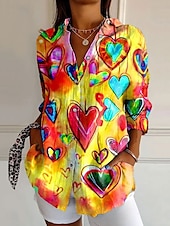 cheap Stripe&amp;Geometric Tops-Women&#039;s Shirt Ombre Striped Marble Daily Stylish Casual Long Sleeve Shirt Collar Regular Tops Daily Holiday Buttons Print Black Yellow Red Blue Summer Spring