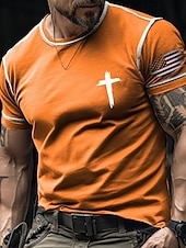 ieftine Credinţă-Bărbați Tricou Tricouri Cămașă cu mânecă scurtă Tee Top Manșon scurt Stil Nautic Vară Drapelul SUA american Σταυρός Modă Designer De Bază Imprimeu Vacanță Stradă Ieșire Negru Rosu Portocaliu Top