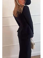 preiswerte Mamas Kleidersets-Zweiteiliges Fisch  Trompete Mutter der Braut Kleid Elegantes Peplum Kleid Set Einfach Minimalistisch Quadrat-Ausschnitt Tee Länge Krepp Stretchstoff Lange Ärmel mit einfarbig