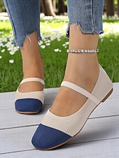 preiswerte Ballerinas für Damen-Zweifarbige Damen-Ballerinas aus Strick mit Riemen – atmungsaktive, lässige Mary-Jane-Schuhe für den Alltag, Spaziergänge und Frühlingsausflüge