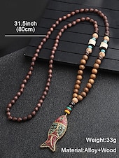 abordables Bijoux pour hommes-Collier pendentif en perles tribales pour homme – perles ethniques en bois faites à la main avec des accents turquoise, style bohème pour une tenue décontractée, de yoga, de méditation ou de festival