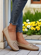 ieftine Pantofi Joși de Damă-Mocasini pliabili pentru femei – mocasini din piele moale cu tălpi flexibile pentru relaxare în grădină, lenevire pe verandă și purtare zilnică