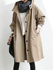 billige Trench Coats-Dame Trenchcoat Bekvem Pustende Knapper Fritid Helfarge Feriereise Gate Avslappet Dagligdagstøy Enkeltkneppet Lang Med hette Normal Langermet Yttertøy Lyseblå Rød Kakifarget Vår Høst