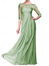 preiswerte Bodenlänge-A-Linie Brautmutterkleid Elegant Rundhalsausschnitt Bodenlang Chiffon Halbarm mit Falten 2025
