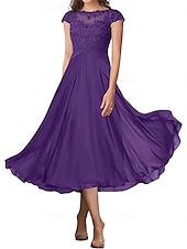 billiga Te Längd-A-linjeformad bröllopsfestmammas klänning elegant enkel krage ankellängd chiffon kort ärm med veck solid färg