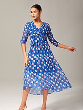 billige Blomstrete kjoler-geometrisk maxikjole i chiffon med fargeblokker
