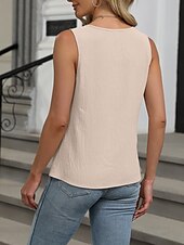 olcso Egyszerű ujjatlan felső-Női Camisole Tank Top Tömör szín Napi Alkalmi Ujjatlan Pántos Normál felsők Napi Kivágott Fehér Arcpír rózsaszín Medence Sárgabarack Nyár Tavasz