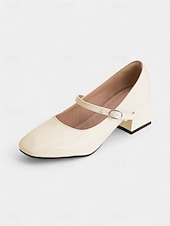 billige 1950-tallet-Dame vintage lyseblå lakksko med Mary Jane-blokkhæl – retro pensko i 1950-tallsstil for tenåringer og damer, ideelle for fester, skolearrangementer og hverdagslige elegante antrekk