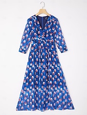 billige Blomstrete kjoler-geometrisk maxikjole i chiffon med fargeblokker