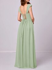 baratos Vestidos para Madrinhas-Vestido de madrinha linha A, alças, sem mangas, elegante, longo, chiffon, com pregas / franzido, 2025