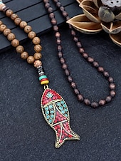 abordables Bijoux pour hommes-Collier pendentif en perles tribales pour homme – perles ethniques en bois faites à la main avec des accents turquoise, style bohème pour une tenue décontractée, de yoga, de méditation ou de festival