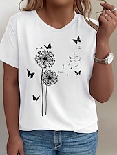 cheap Plus Size T Shirts-Women&#039;s Plus Size Tops T Shirt Floral Striped Print Short Sleeve Crew Neck Casual Daily Polyester Summer White Light Green