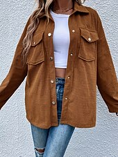 abordables vestes décontractées-Femmes Veste Décontractée Confortable Avec Poches Boutons Extérieur Occasionnel Uni Sortir Décontracté Quotidien Week-end Simple Boutonnage Régulier Col Rabattu Coupe régulière manche longue