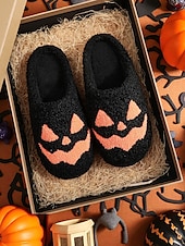 cheap Shoes For Women-Women&#039;s Halloween Pumpkin Face Slippers - Cozy Orange Plush Indoor Shoes with Jack-O&#039;-Lantern Design for Fall Nights,Costume Parties &amp; Gifts