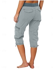 billiga Byxor-Dam Militärbyxor Semester Mode Streetwear Vadlängd Hög midja Slät Ficka Bekväm Mjuk Microelastisk Utomhus Gata Gul-Brun Svart Vit Orange Sommar Normal