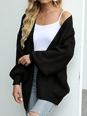ieftine Cardigane și îmbrăcăminte exterioară-Pentru femei Pulover Bluza Elegant Modă Șic Stradă Culoare pură Deschis frontal Tricotat Manșon Lung Topuri obișnuite Tricotat În aer liber Zilnic Sfârșit de săptămână Negru Roz Îmbujorat Toamnă Iarnă