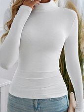 levne Hladké dámské topy-Dámské Halenka Pevná barva Moderní Dlouhý rukáv Rolák Běžné topy Denní Dovolená Jdeme ven Černá Bílá Námořnická modř Khaki Podzim