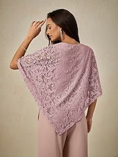 Недорогие Нарядные блузки-Жен. Блуза Нарядные Топы Полотняное плетение Элегантный стиль Рукав до локтя Вырез под горло Обычные топы Свадебный гость Повседневные Кружева Пэчворк Многослойный Румяно-розовый Лето Весна