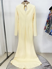 cheap YELLOW-Mermaid / Trumpet Party Dresses Elegant Dress Formal Wedding Floor Length Long Sleeve Crew Neck Satin with Embroidery