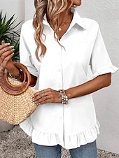 levne Hladké dámské topy-Dámská košile button down blůza jednobarevná jednoduchá stylová moderní volná košile s krátkým rukávem button down blůza límeček běžné vrchní díly do práce denní svátek volánky knoflíky bílá oranžová