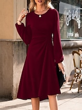 economico Abito a Strisce e Geometrico-Per donna Mini Abito Abito a trapezio Abiti semi formali Ufficio Vestibilità regolare Plaid Semplice Manica Lunga Girocollo Nero Vino Rosso Estate Autunno