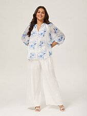 economico Pantaloni-pantaloni a gamba larga in lino traspirante bianco sporco